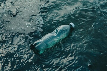 Naklejka premium Plastic Pollution in Waterway Evidencing Environmental Contamination Concerns. Generative AI