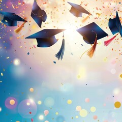 Background for congratulating graduates. Graduation background with empty space for copy or paste. Template for greeting card, banner, invitation, label, etc