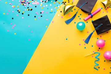 Background for congratulating graduates. Graduation background with empty space for copy or paste. Template for greeting card, banner, invitation, label, etc