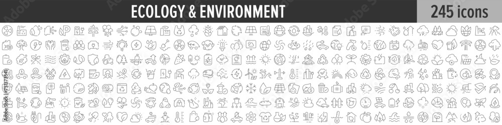 Poster ecology and environment linear icon collection. big set of 245 ecology and environment icons. thin l