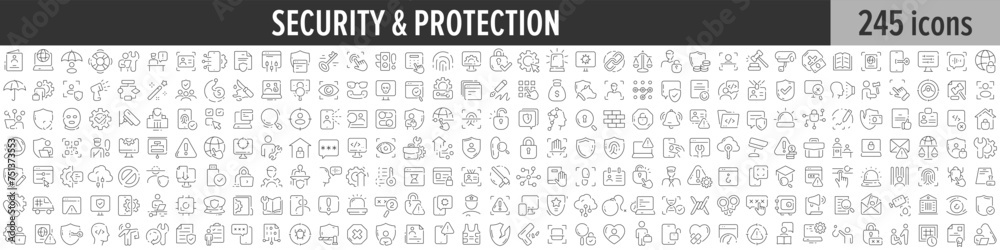 Poster security and protection linear icon collection. big set of 245 security and protection icons. thin l