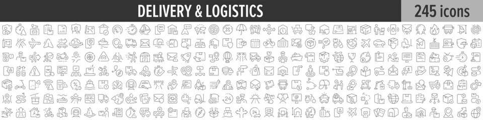 Delivery and Logistics linear icon collection. Big set of 245 Delivery and Logistics icons. Thin line icons collection. Vector illustration