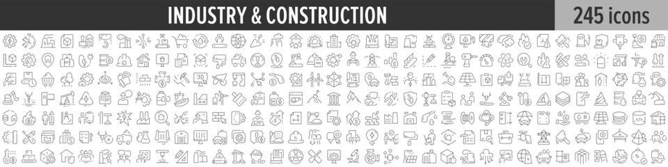 Industry and Construction linear icon collection. Big set of 245 Industry and Construction icons. Thin line icons collection. Vector illustration