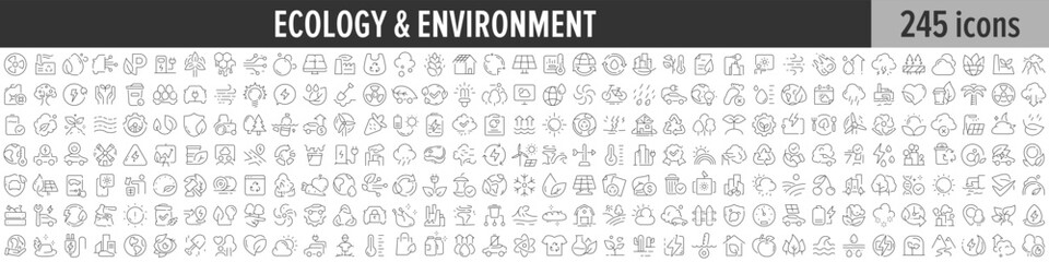 Ecology and Environment linear icon collection. Big set of 245 Ecology and Environment icons. Thin line icons collection. Vector illustration