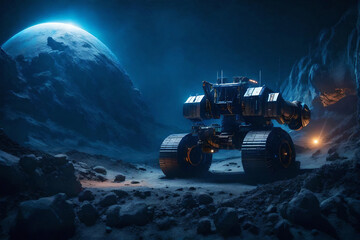 huge machinery for space mining on an alien planet - obrazy, fototapety, plakaty