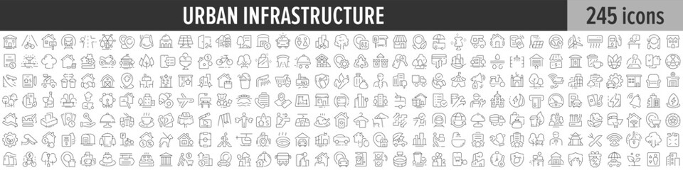 Urban Infrastructure linear icon collection. Big set of 245 Urban Infrastructure icons. Thin line icons collection. Vector illustration - obrazy, fototapety, plakaty