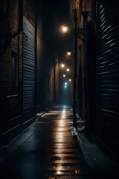 night dark, mysterious street alley © Visualmind
