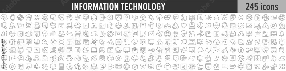 Poster information technology linear icon collection. big set of 245 information technology icons. thin lin
