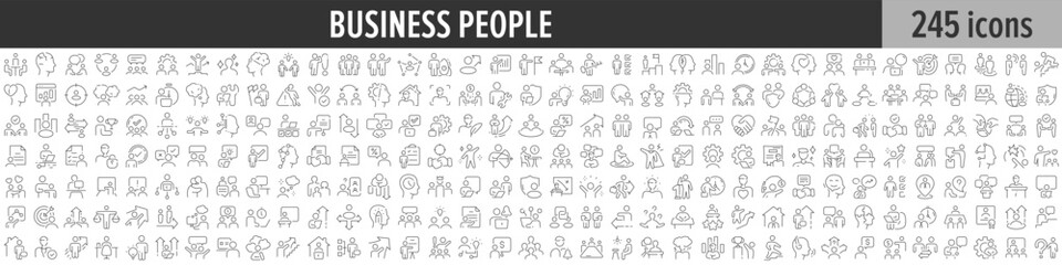 Fototapeta na wymiar Business People linear icon collection. Big set of 245 Business People icons. Thin line icons collection. Vector illustration