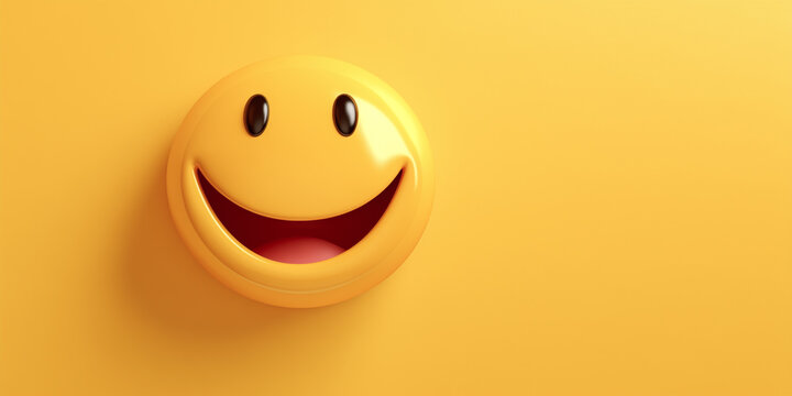 The kind yellow smiley is smiling. Yellow background.