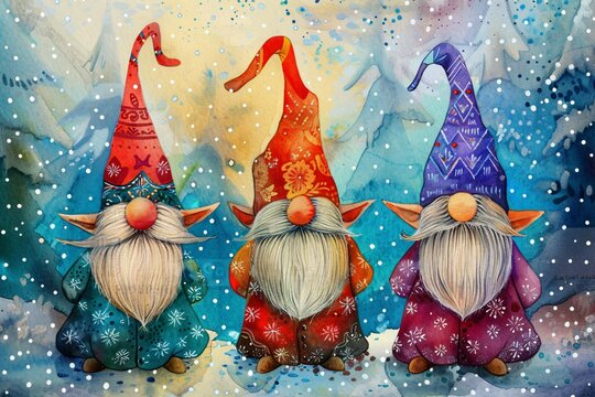 a group of gnomes with hats