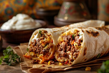 a burrito with meat and vegetables
