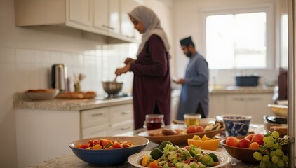 Women preparing eid al-fitr at home. - obrazy, fototapety, plakaty