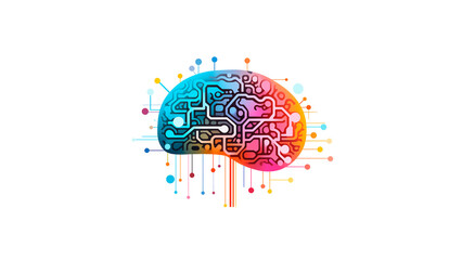 Colorful AI brain illustration cut out. Isolated ai brain on transparent background - obrazy, fototapety, plakaty