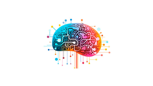 Colorful AI brain illustration cut out. Isolated ai brain on transparent background