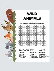 Animals Word Search Puzzle printable
