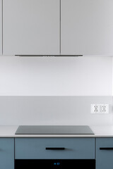 Glass ceramic induction stove and integrated range hood in modern kitchen