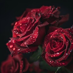 Elegant Red Roses with Dew Drops, Perfect for Romantic Occasions and Expressing Affection