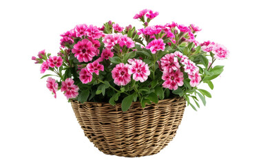 Scalloped Rattan Pot Holding Sweet William isolated on transparent Background