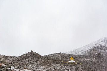 Buddhist stupas in Deboche village, Himalayan mountains - 751376360