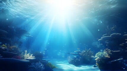 Fototapeta na wymiar Realistic nature background with underwater landscape and sunlight 