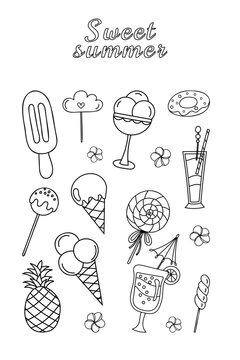 Coloring Page For Children'S Creativity Features Sweet Summer Ice Cream And Other Treats In A Coloring Book