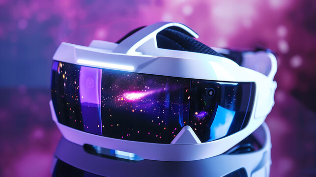 The virtual reality headset is a lightweight and comfortable device that can be worn for extended periods of time.