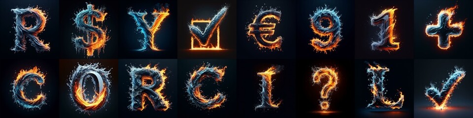 Lettering Typeface That Blends water and fire. AI generated illustration