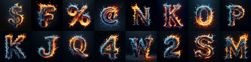 Lettering Typeface That Blends water and fire. AI generated illustration