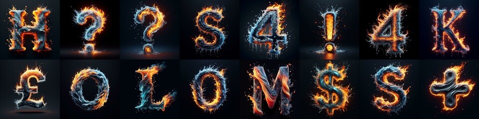 Lettering Typeface That Blends water and fire. AI generated illustration