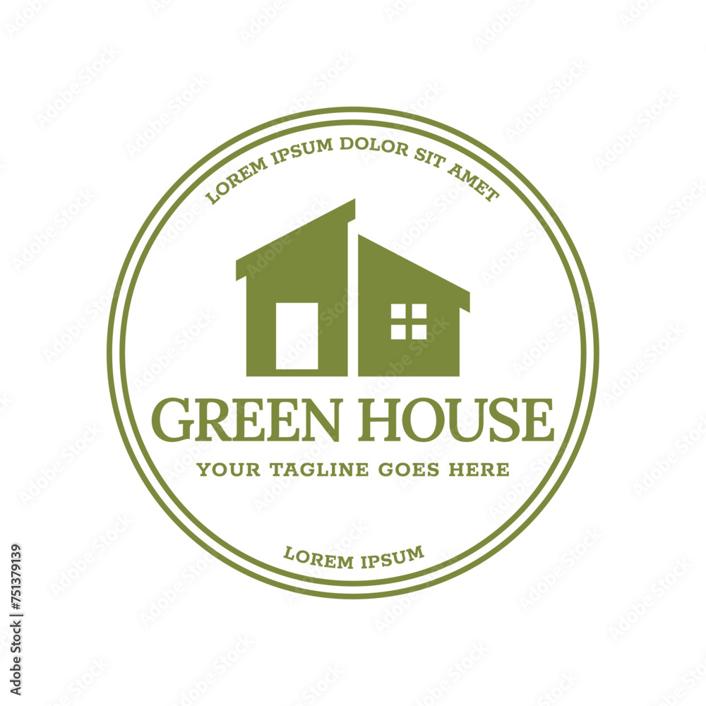 Wall mural Green house logo design vector illustration. eco green home farm plant cultivation logo design