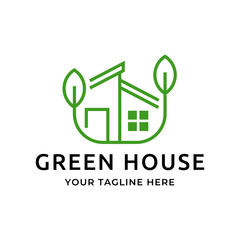Green house logo design vector illustration. eco green home farm plant cultivation logo design