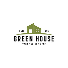 Green house logo design vector illustration. eco green home farm plant cultivation logo design