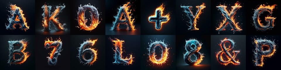 Lettering Typeface That Blends water and fire. AI generated illustration - obrazy, fototapety, plakaty