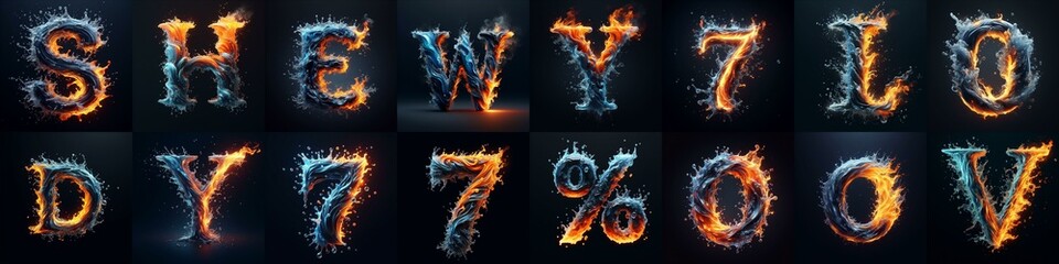 Fototapeta premium Lettering Typeface That Blends water and fire. AI generated illustration