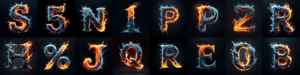 Fototapeta premium Lettering Typeface That Blends water and fire. AI generated illustration