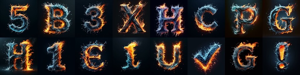 Lettering Typeface That Blends water and fire. AI generated illustration