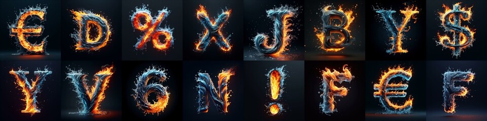 Fototapeta premium Lettering Typeface That Blends water and fire. AI generated illustration