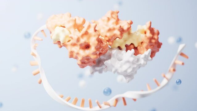 RNA and proteins with biological concept, 3d rendering.