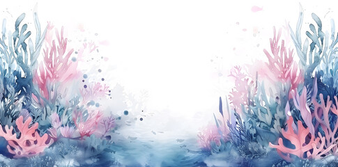 Colorful underwater world in watercolor style isolated on white background