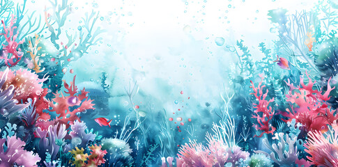 Fototapeta na wymiar Colorful underwater world in watercolor style isolated on white background