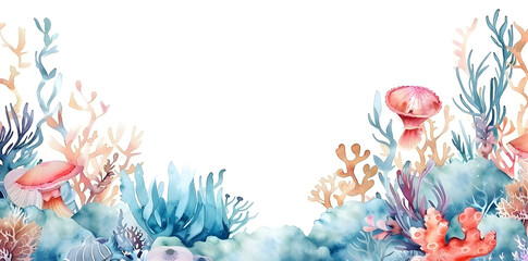 Obraz na płótnie Canvas Colorful underwater world in watercolor style isolated on white background