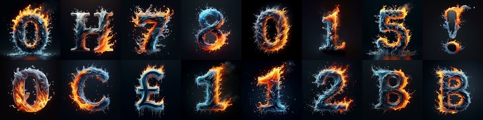 Naklejka premium Lettering Typeface That Blends water and fire. AI generated illustration