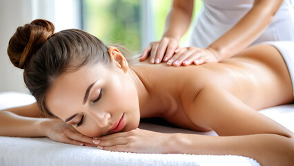 Obraz na płótnie Canvas Woman with good skin receiving a massage generative ai