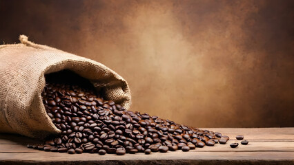 coffee beans on burlap sack generative ai