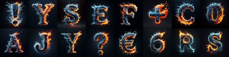 Naklejka premium Lettering Typeface That Blends water and fire. AI generated illustration