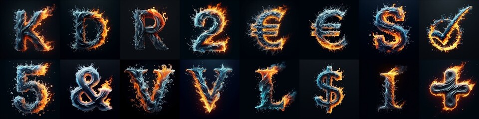 Naklejka premium Lettering Typeface That Blends water and fire. AI generated illustration