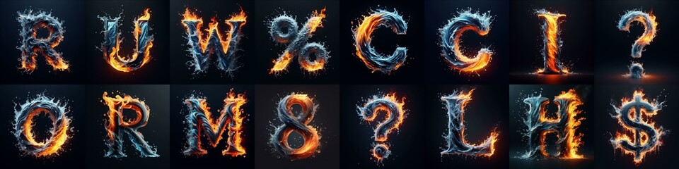 Lettering Typeface That Blends water and fire. AI generated illustration