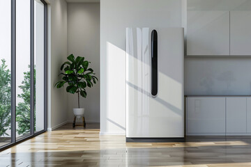 a white refrigerator in a room