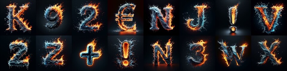 Lettering Typeface That Blends water and fire. AI generated illustration